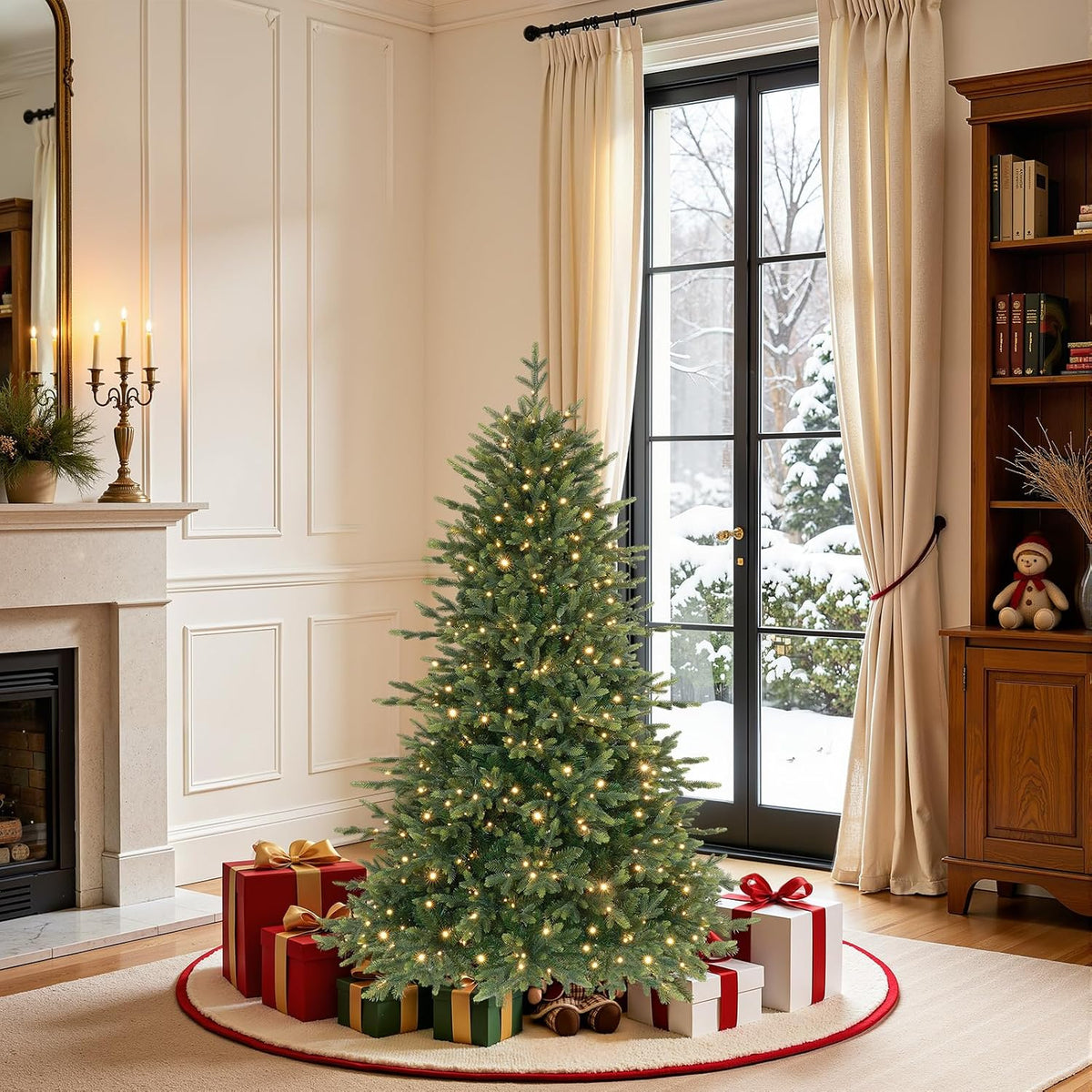 SHareconn 7.5ft Prelit Artificial Fir Christmas Tree with Dual Color Lights