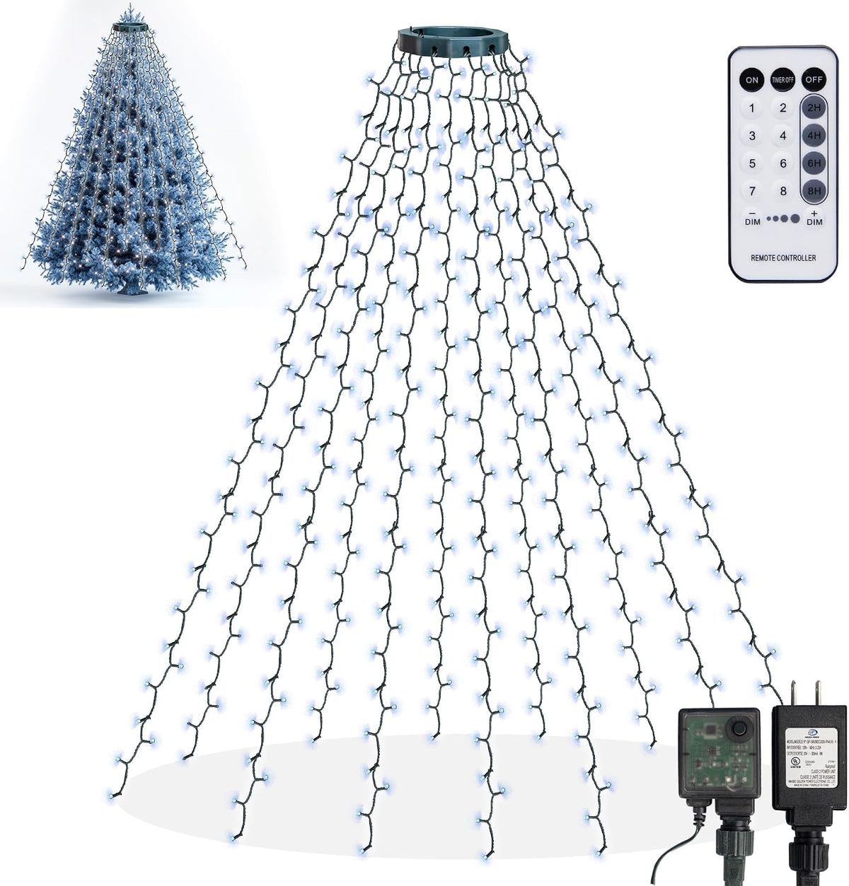 Dazzle Bright Christmas Tree Lights, 448 LED Waterfall Tree Topper Lights with Remote & 8 Lighting Modes, 8.2FT X 16 Lines Christmas Light for Indoor Outdoor Yard Party Xmas Decoration (Warm White)