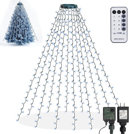 Dazzle Bright Christmas Tree Lights, 448 LED Waterfall Tree Topper Lights with Remote & 8 Lighting Modes, 8.2FT X 16 Lines Christmas Light for Indoor Outdoor Yard Party Xmas Decoration (Warm White)