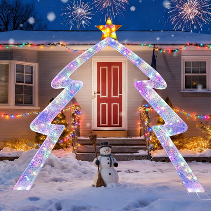 Tangkula 8.8 FT Outdoor Lighted Christmas Tree-Shaped Archway with Top Star