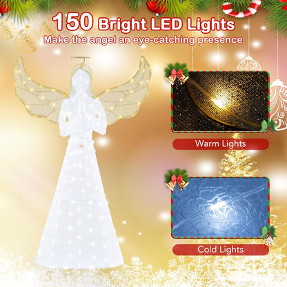 Tangkula 5 FT Lighted Christmas Angel, 3D Light-up Winged Angel Decoration