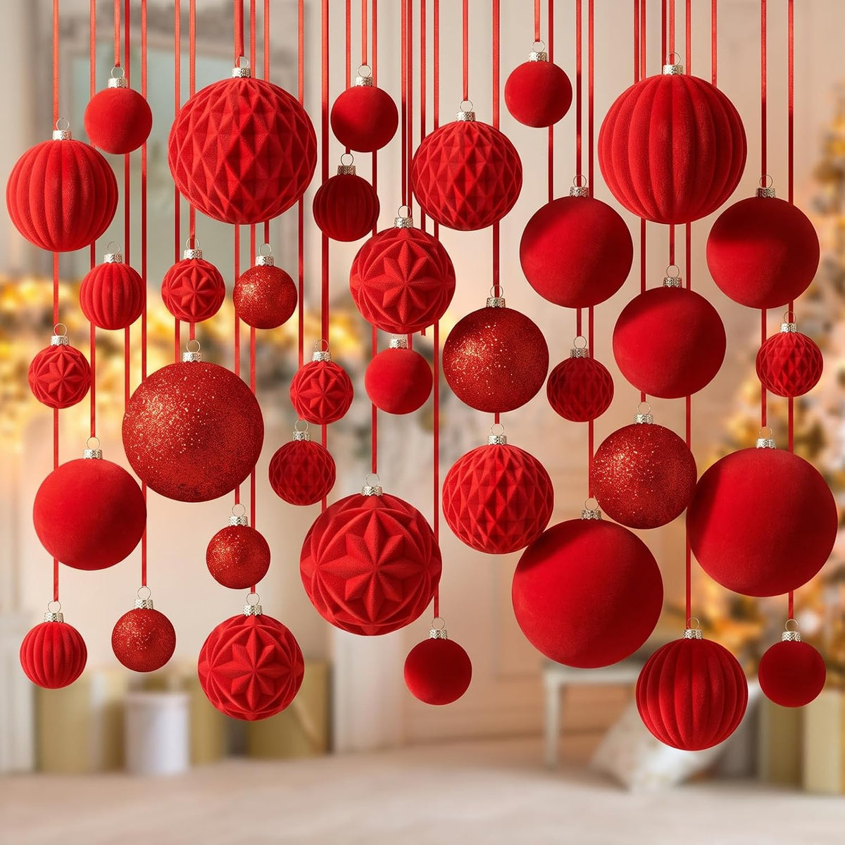 36 Pcs Christmas Balls Ornaments for Ceiling, Red, Gold
