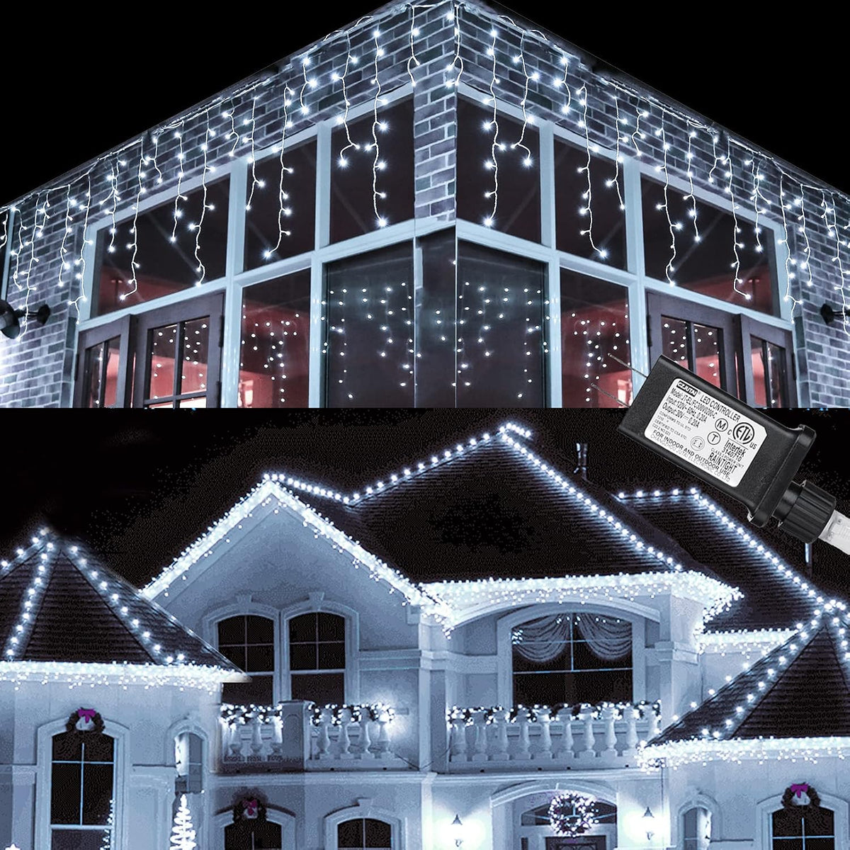 Toodour Christmas Icicle Lights Outdoor, 612 LED 50ft 8 Modes Fairy Icicle String Light with 102 Drops, Led Christmas Lights Twinkle for Holiday, Party, Wedding, Eaves, Xmas Decorations (Warm White)