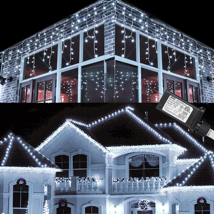 Toodour Christmas Icicle Lights Outdoor, 612 LED 50ft 8 Modes Fairy Icicle String Light with 102 Drops, Led Christmas Lights Twinkle for Holiday, Party, Wedding, Eaves, Xmas Decorations (Warm White)
