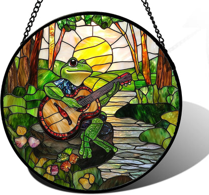 Winter Snow Night Scenery Stained Glass Window Hanging Suncatcher Gift 15"