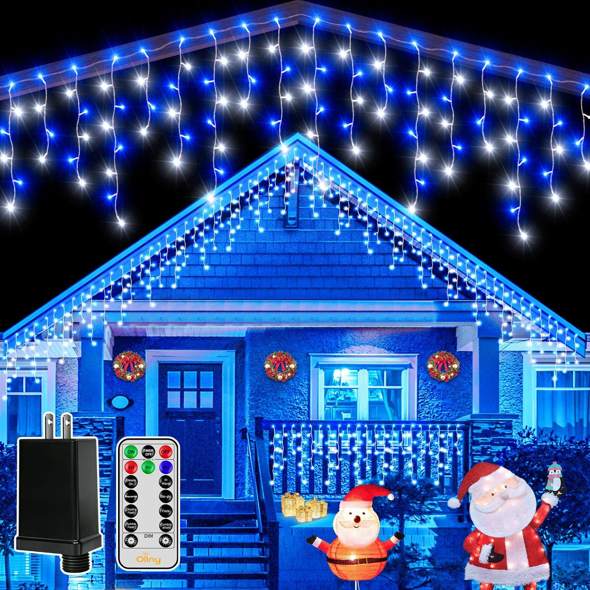 Ollny Icicle Lights for Outside 504LED 41FT, Warm White Christmas Light with Remote 8Modes Timers Waterproof, Plug in Connectable Hanging Lights for Outdoor Indoor House Roof Holiday