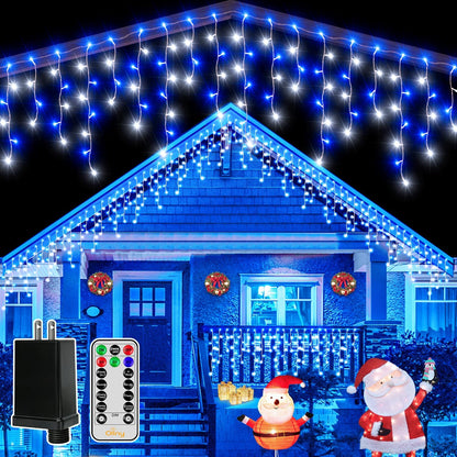 Ollny Icicle Lights for Outside 504LED 41FT, Warm White Christmas Light with Remote 8Modes Timers Waterproof, Plug in Connectable Hanging Lights for Outdoor Indoor House Roof Holiday