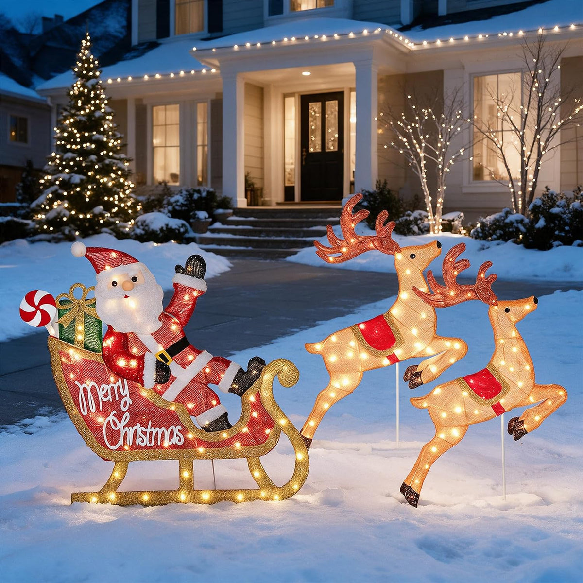 Hykolity 3.7 FT Collapsible Pop-Up 3D Lighted Snowman Family Set of 3, Outdoor Christmas Snowman Decorations with 250 Warm White LED Lights for Yard, Lawn and Porch