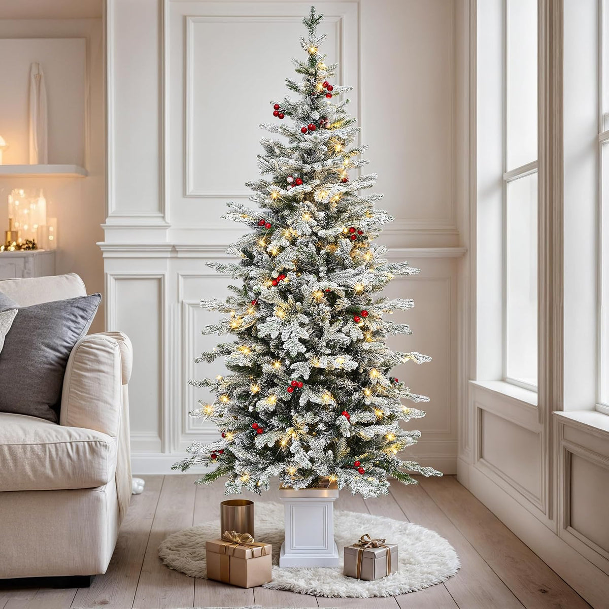 YITAHOME 6FT Prelit Green Fraser Fir Pencil Christmas Tree with Remote
