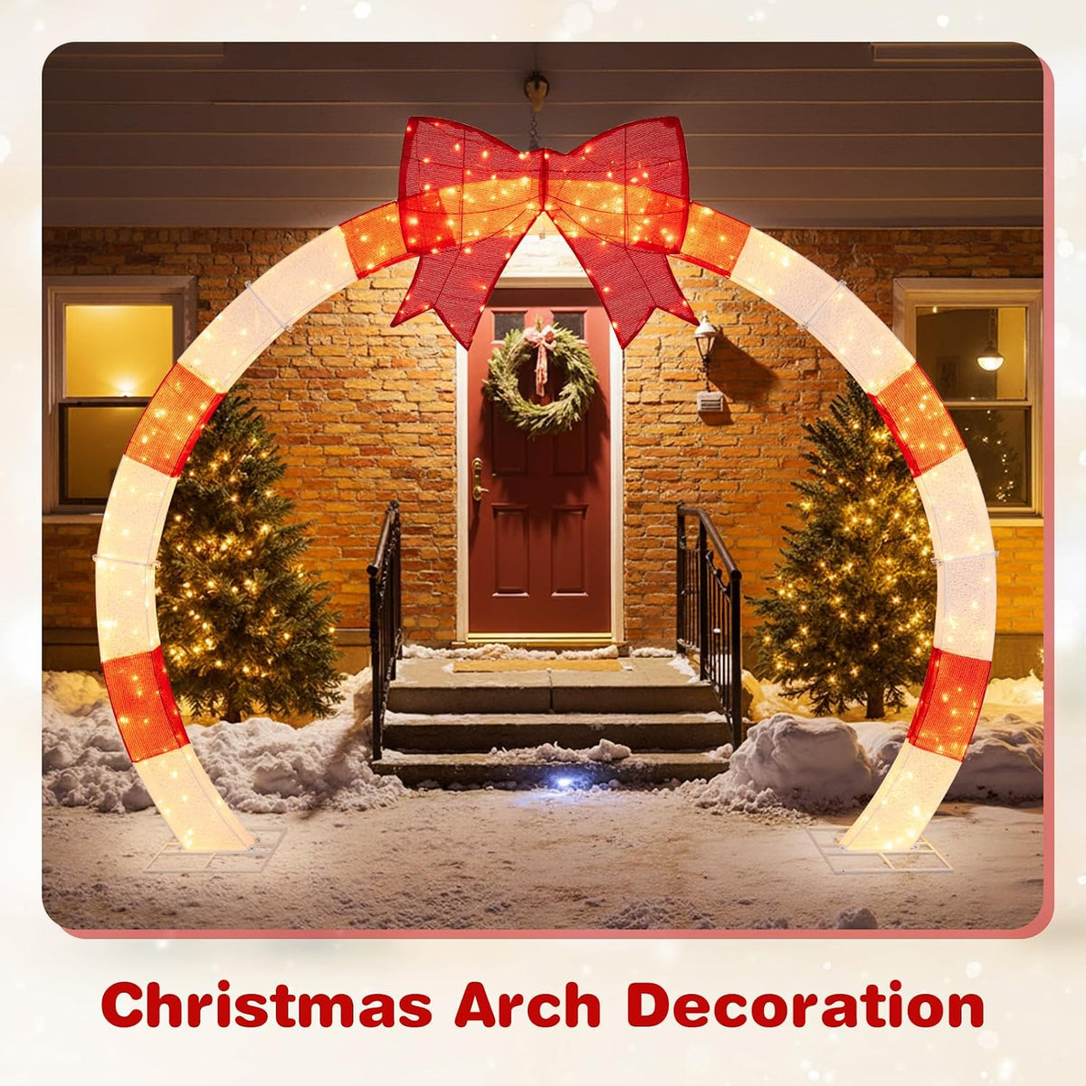 Tangkula 10.4 FT Outdoor Christmas Lighted Archway with Large Red Bow