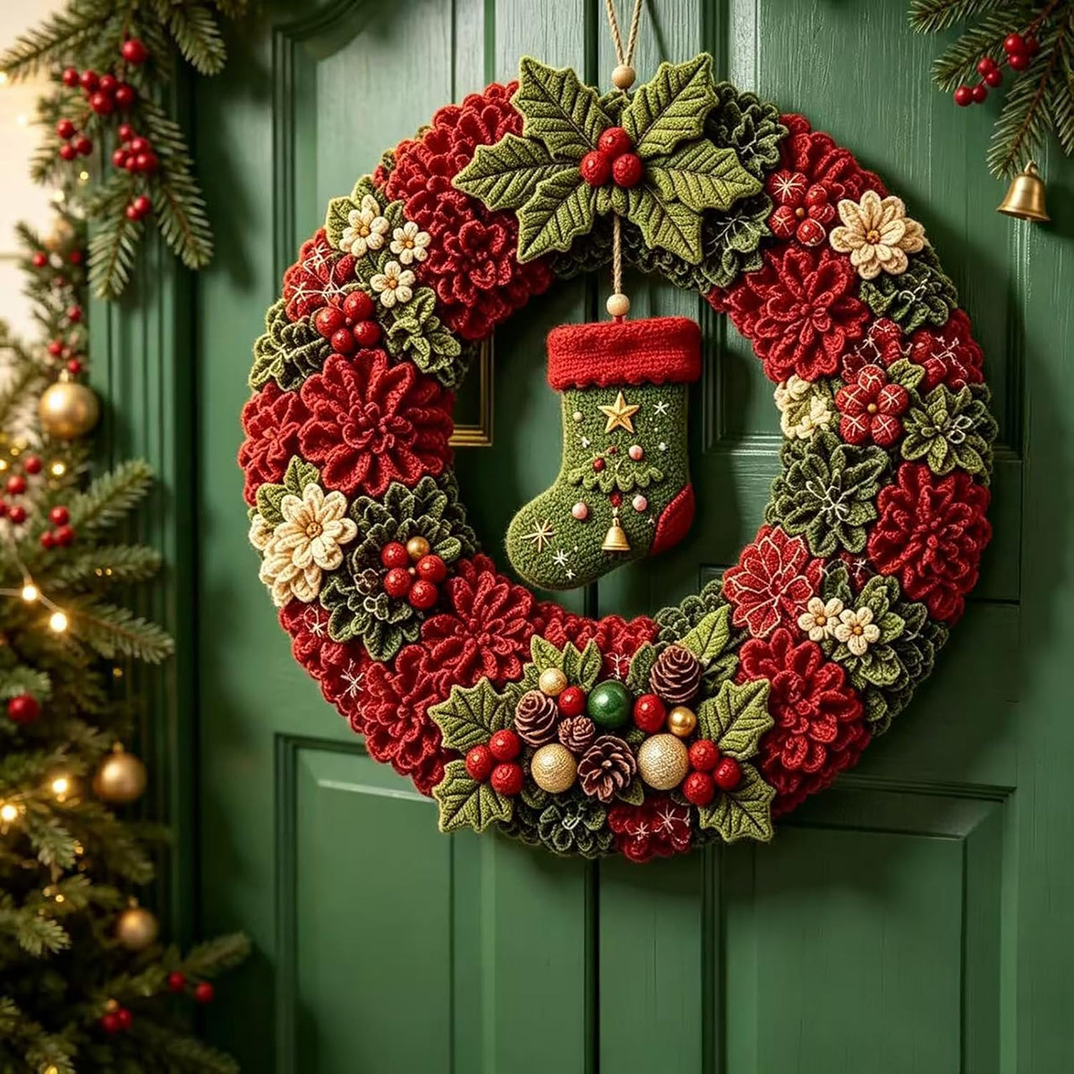 DIY Christmas Fabric Poke Wreath Kit,No-Sew Poke Art.（Christmas Stocking）