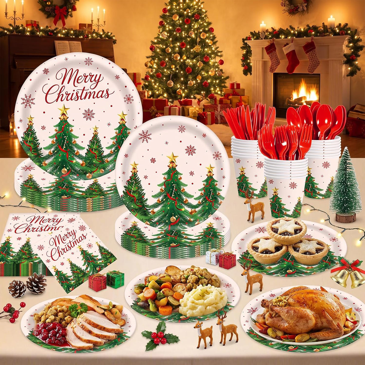 168 Pcs Christmas Party Supplies, Xmas Tree Themed Party Set