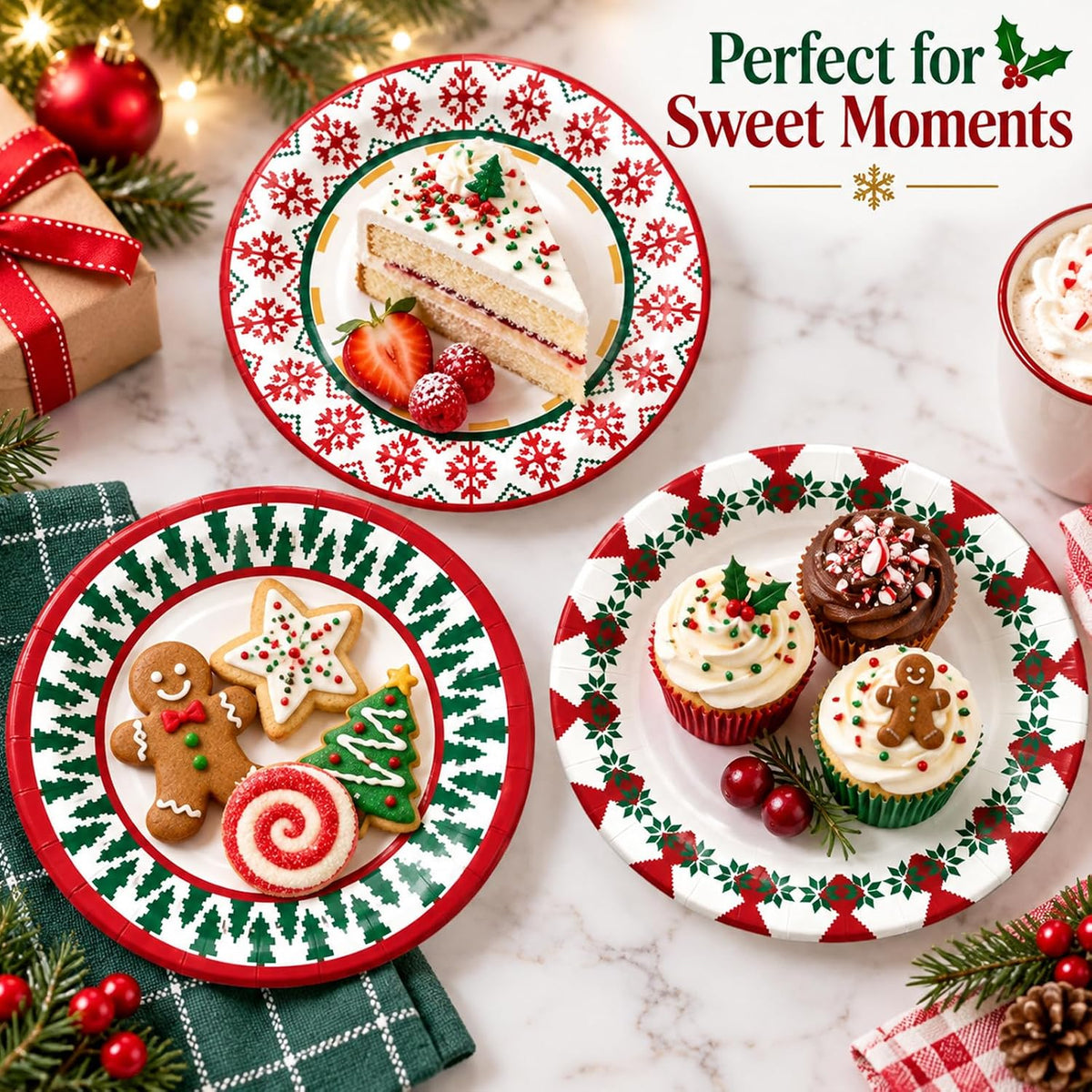 48pcs Christmas Paper Plates, 8.5 inch Xmas Party Plates Table Decorations