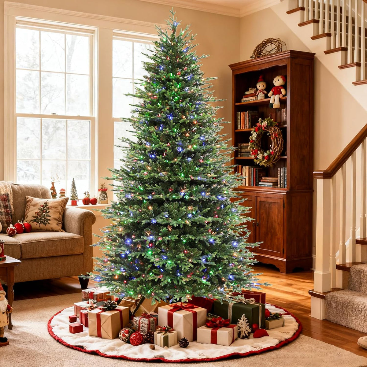 Hykolity 7.5 ft Prelit Christmas Tree with Realistic PE Foliage