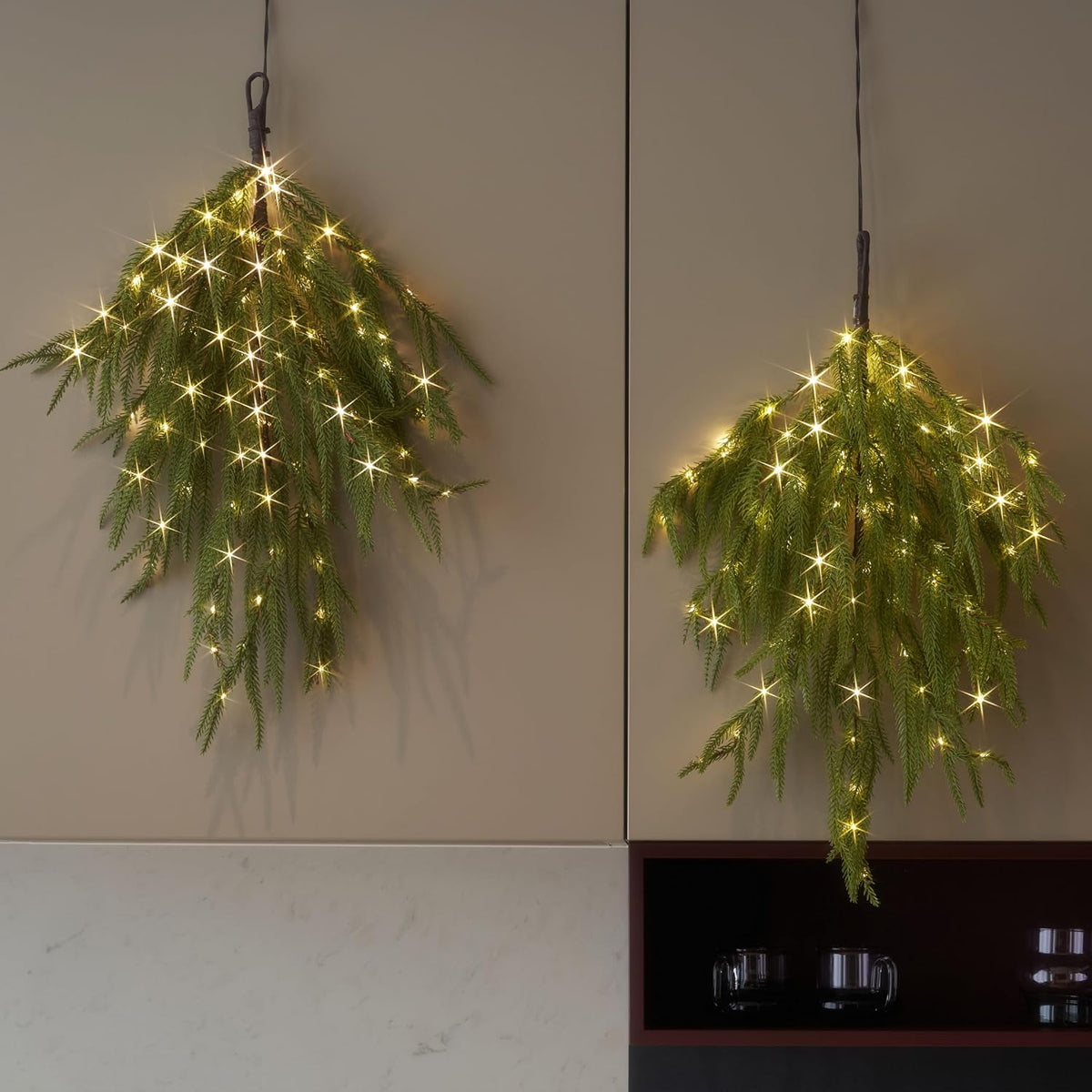 LITBLOOM Lighted Christmas Swag 96 LED Fairy Lights 2 Pack, Lighted Norfolk Pine 22IN Battery Operated with Timer for Home Door Fireplace Christmas Decoration Indoor Outdoor