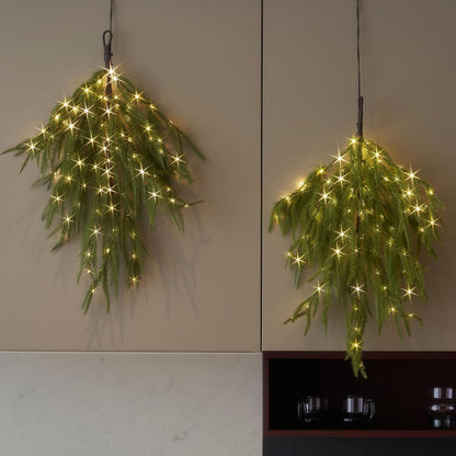 LITBLOOM Lighted Christmas Swag 96 LED Fairy Lights 2 Pack, Lighted Norfolk Pine 22IN Battery Operated with Timer for Home Door Fireplace Christmas Decoration Indoor Outdoor