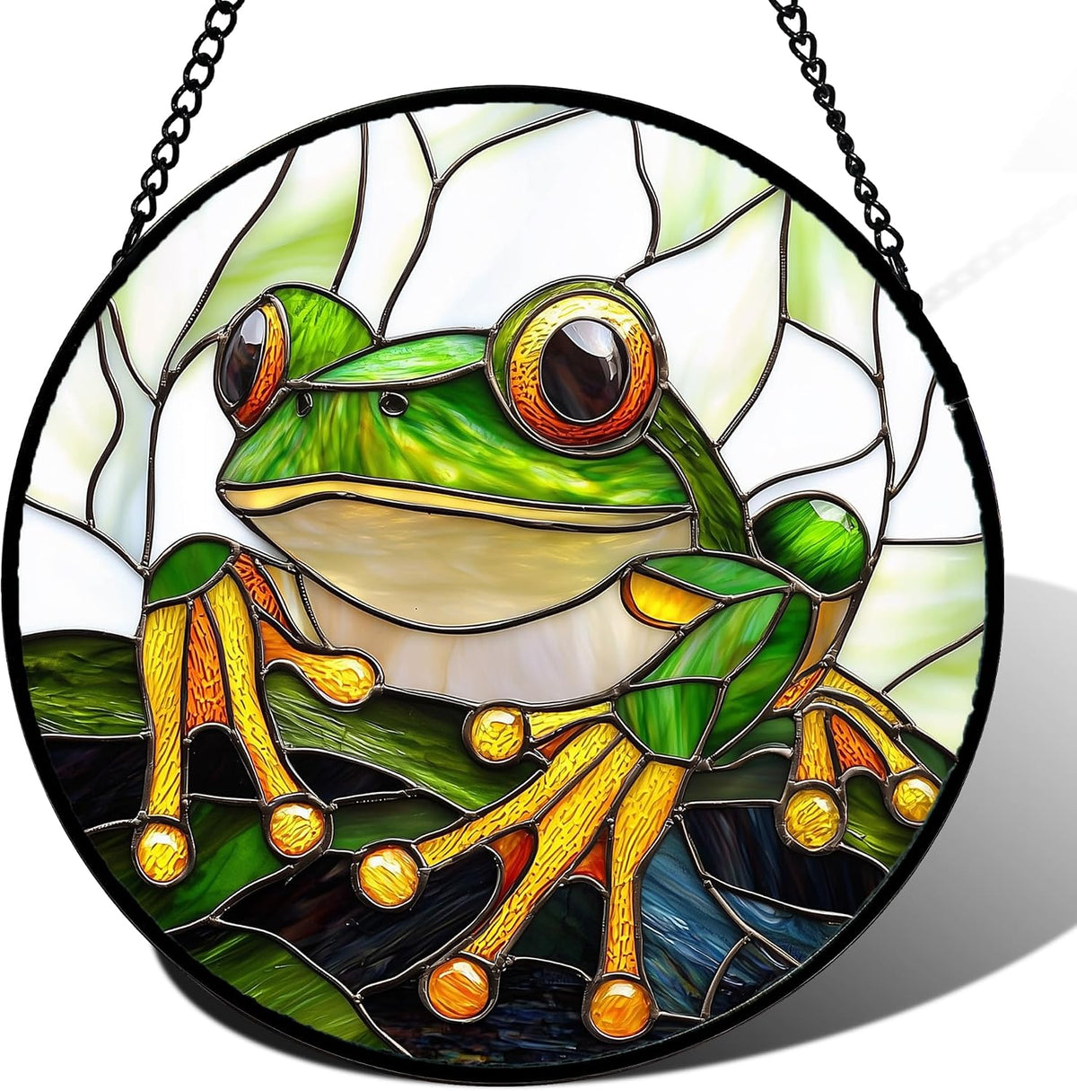 Winter Snow Night Scenery Stained Glass Window Hanging Suncatcher Gift 7.8"