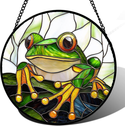 Winter Snow Night Scenery Stained Glass Window Hanging Suncatcher Gift 7.8"