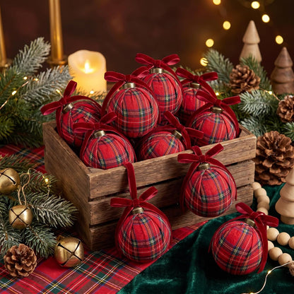 Gemscream 12 Pcs Classic Tartan Assorted Christmas Ornament Balls 3.15 Inch