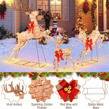 Tangkula 3 Pieces Lighted Christmas Reindeer, Holiday Reindeer Family Set