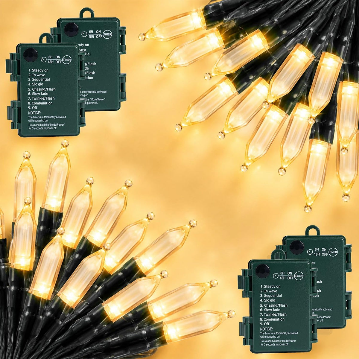 LED Battery Operated Christmas Lights Indoor Outdoor 18ft 4Pack Mini Lights