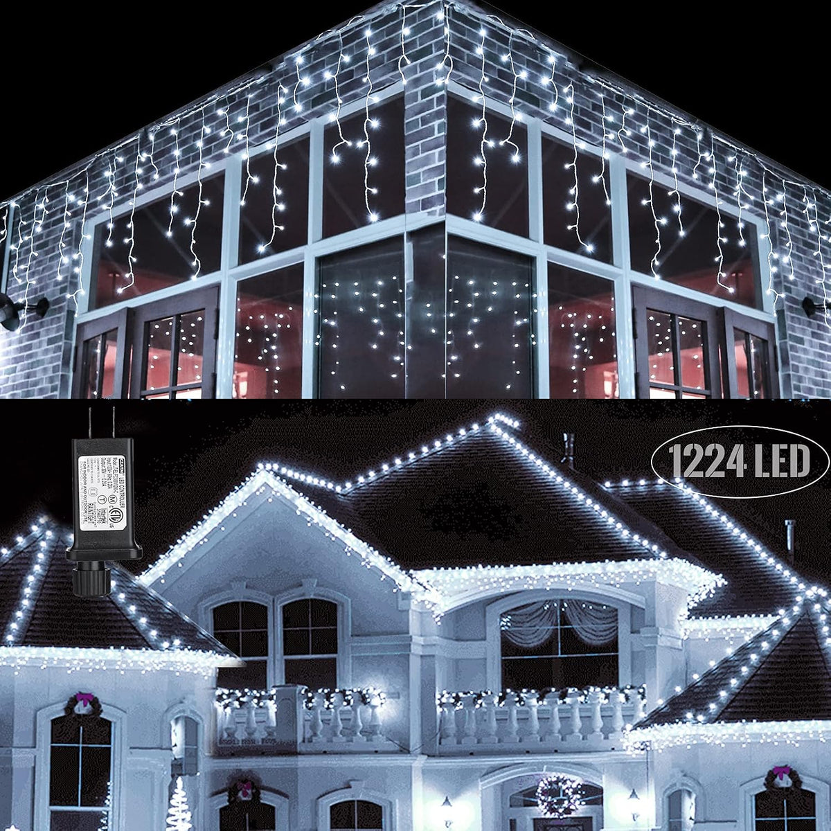 Toodour Christmas Icicle Lights Outdoor, 612 LED 50ft 8 Modes Fairy Icicle String Light with 102 Drops, Led Christmas Lights Twinkle for Holiday, Party, Wedding, Eaves, Xmas Decorations (Warm White)
