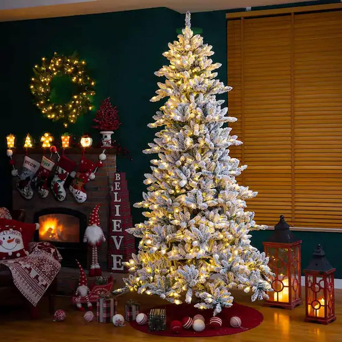 Dazzle Bright Christmas Tree Lights, 448 LED Waterfall Tree Topper Lights with Remote & 8 Lighting Modes, 8.2FT X 16 Lines Christmas Light for Indoor Outdoor Yard Party Xmas Decoration (Warm White)
