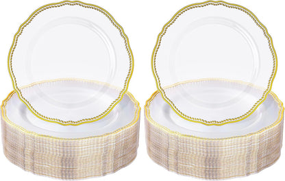 Hioasis 60 Pcs Red Gold Dessert Plates for Christmas