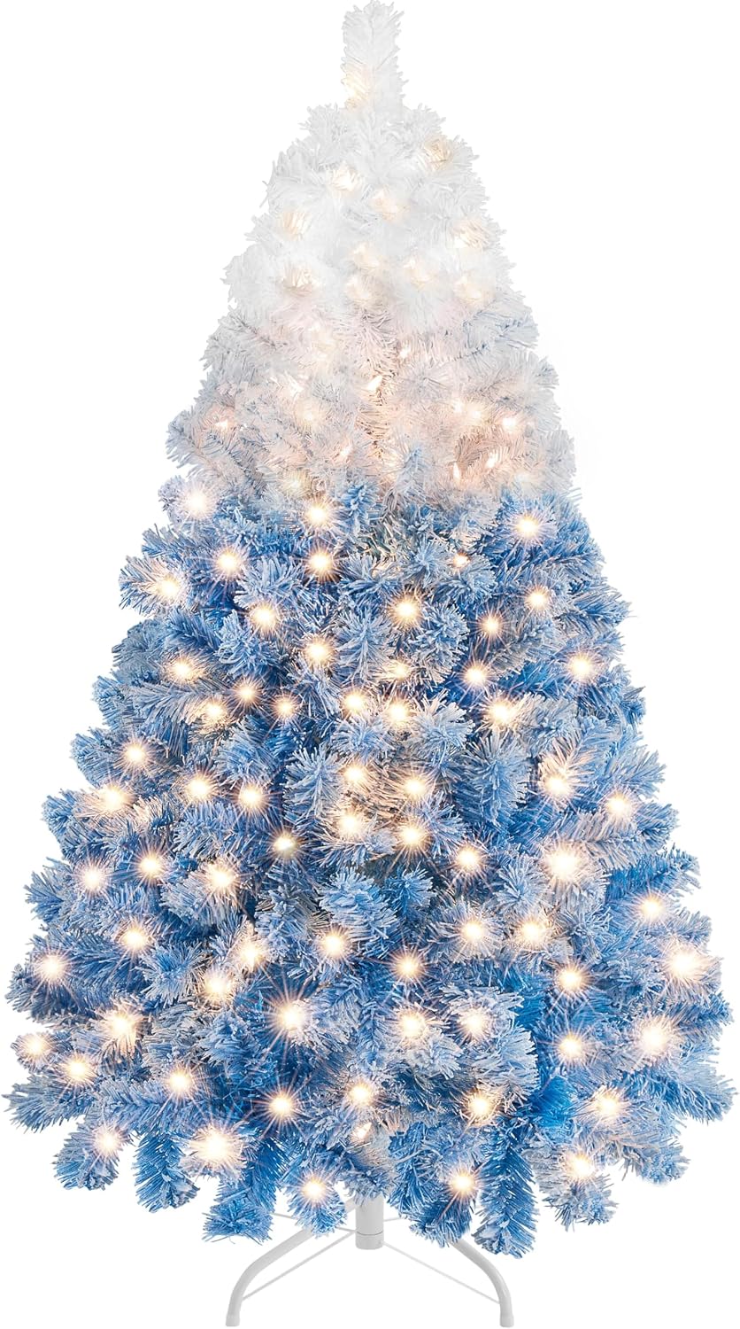 Yaheetech 6ft Pre-Lit Snow Flocked Artificial Christmas Tree, 250 Lights