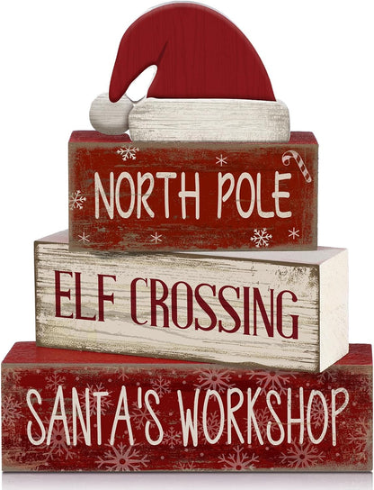 Moucuny 4 Pcs Christmas Table Decorations Indoor, Hot Cocoa Wood Block Sign