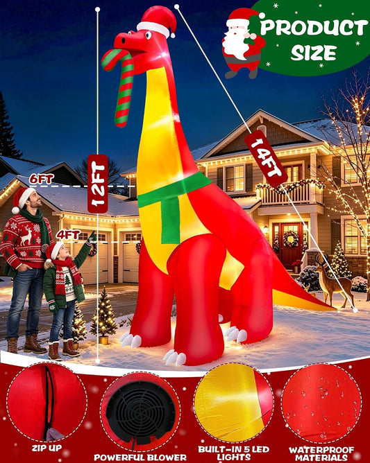 12 Ft Giant Christmas Inflatables Santa Dinosaur Outdoor Decorations
