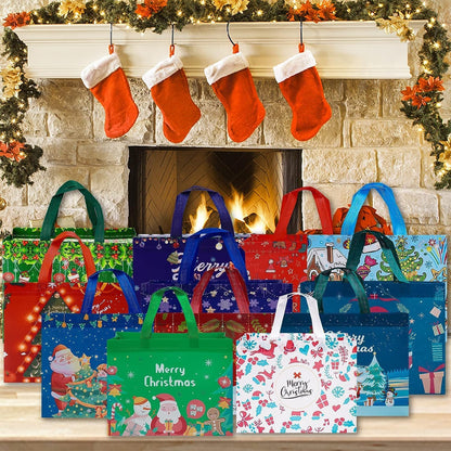 Heetobcos 12 Pack Christmas Gift Bags 13” Large Reusable Tote Bags