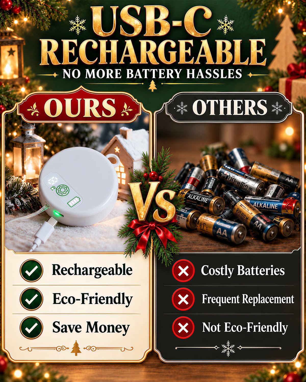 Christmas Decorations, 3 Pack Rechargeable Christmas Window Lights