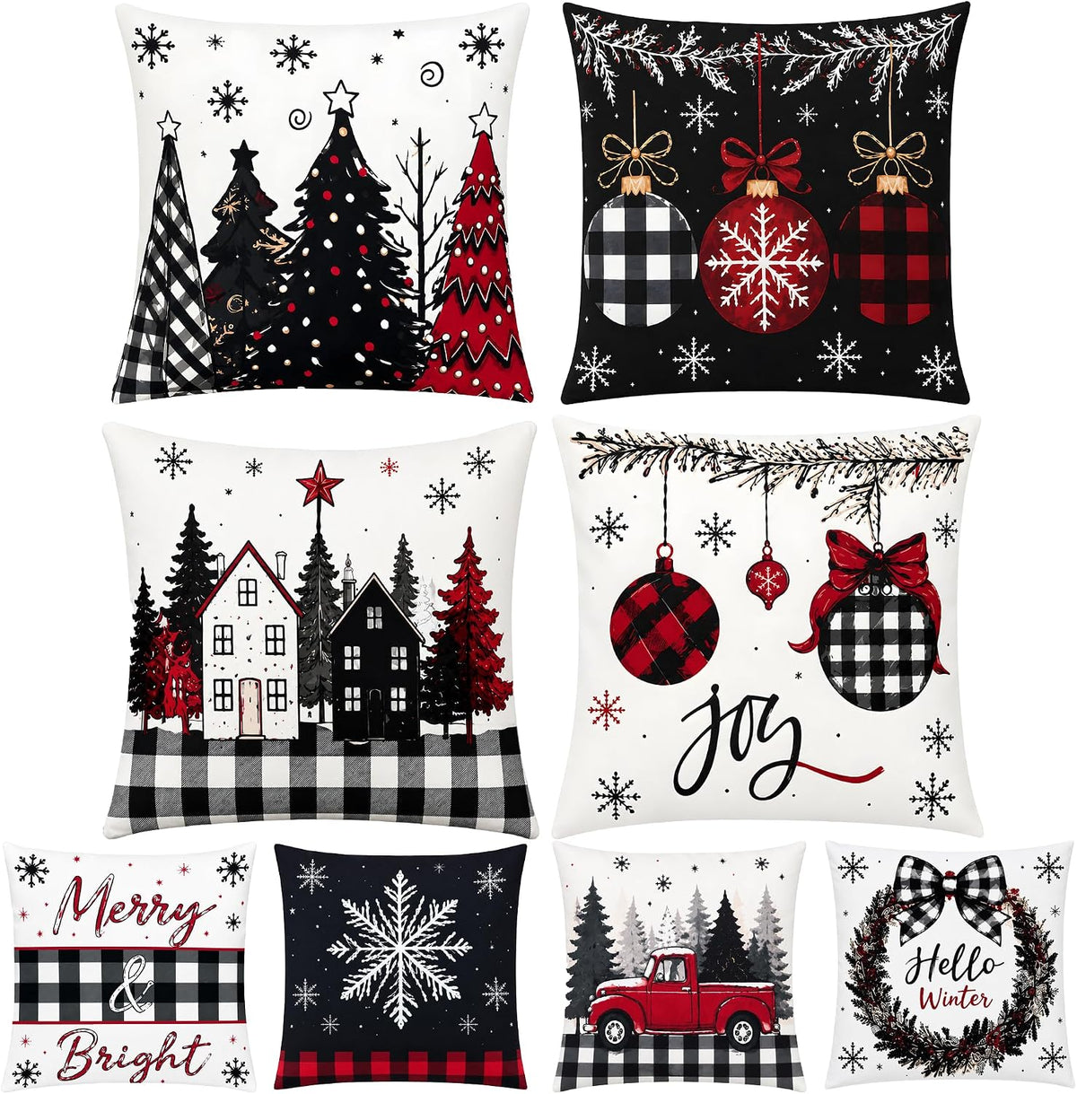 Christmas Decorations - Set of 4 Double-Sided Print Christmas Pillow Covers