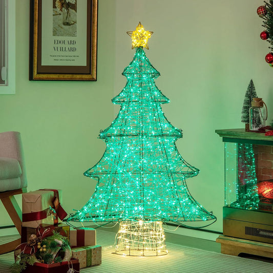Tangkula 4 FT Lighted Artificial Christmas Tree, 3D Pre-Lit Xmas Tree Decor