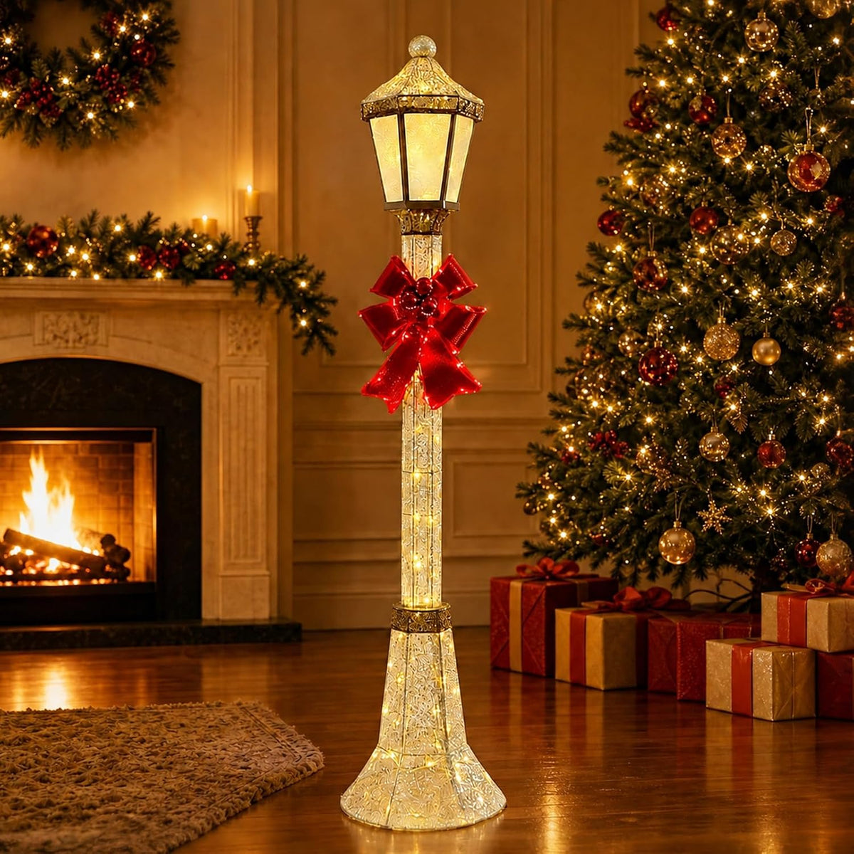 DrVIBES 5FT Lighted Outdoor Christmas Double-Head Lamp Post Decorations