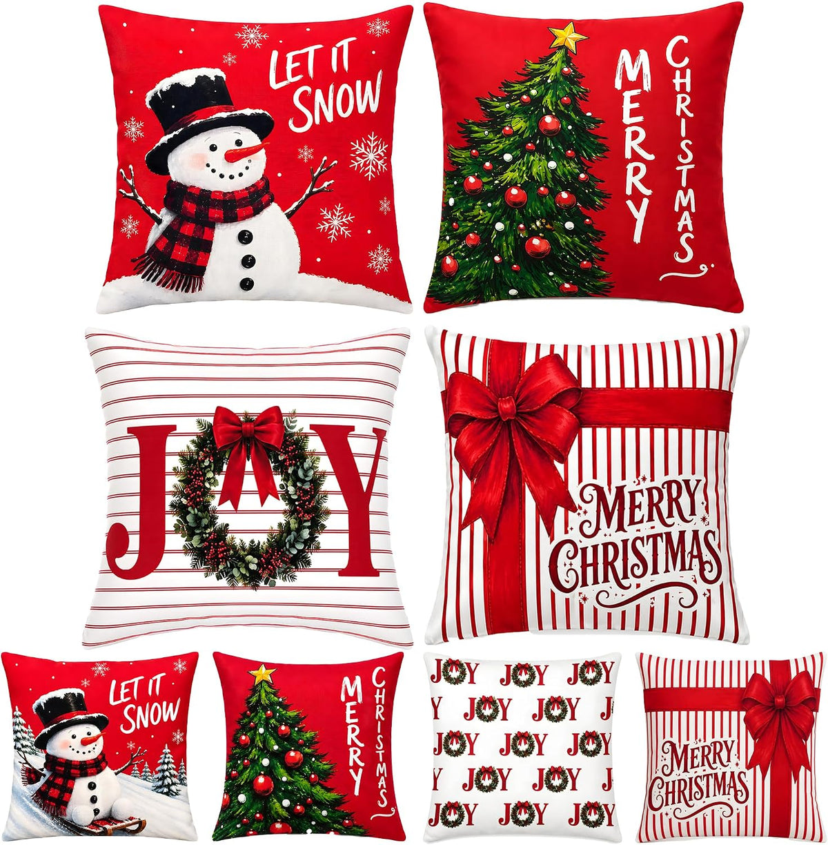 Christmas Decorations - Set of 4 Double-Sided Print Christmas Pillow Covers