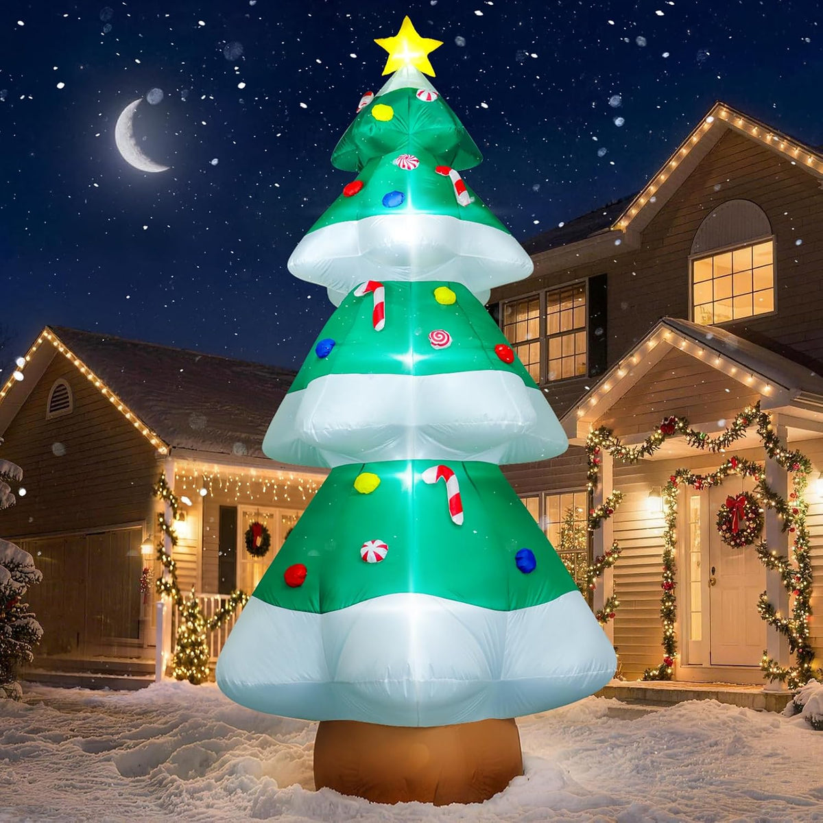 FunFanso 7 FT Christmas Inflatables Snowman Outdoor Decorations, Giant Blow up Snow Man Yard Decor Built-in Bright LED Light Wear Magic Hat, Weatherproof Holiday for Garden Patio Lawn Party Xmas Gifts