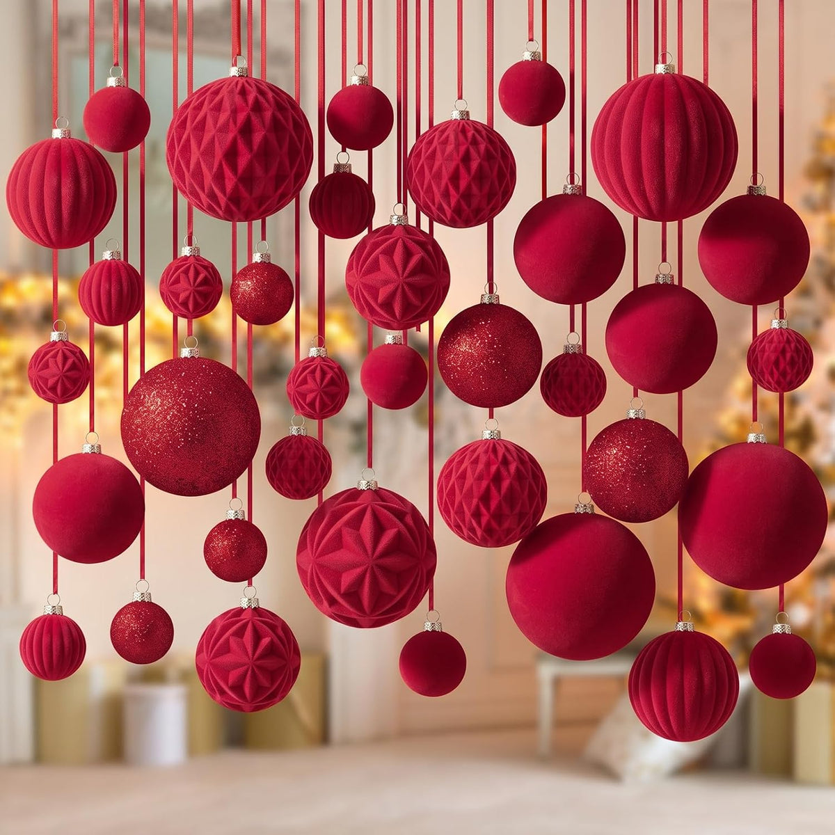 36 Pcs Christmas Balls Ornaments for Ceiling, Red, Gold