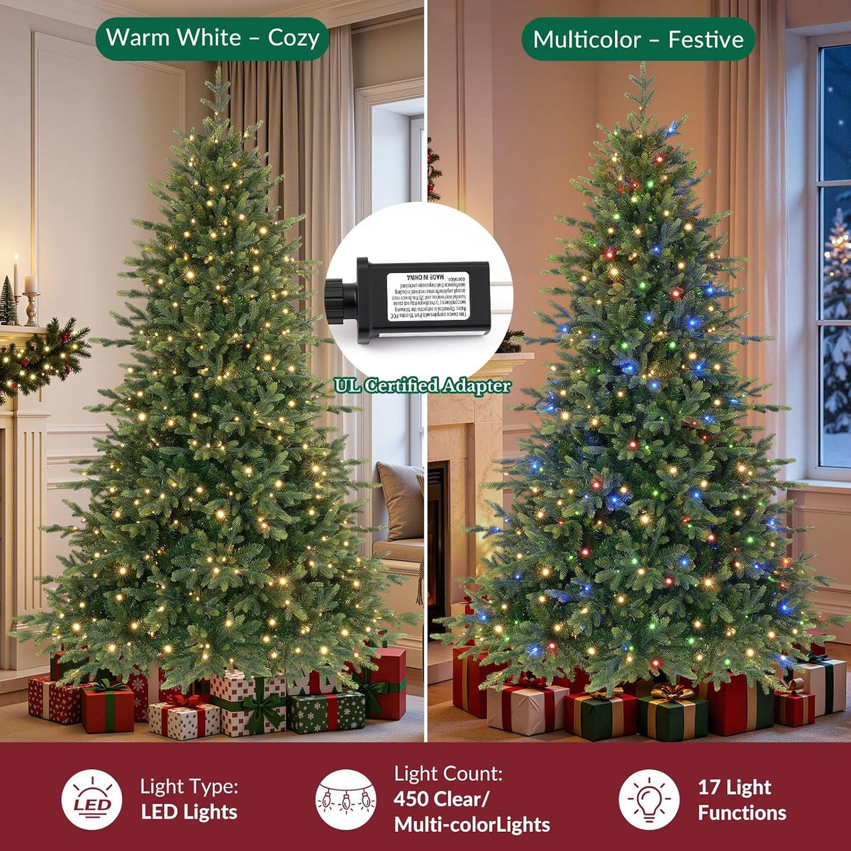 SHareconn 7.5ft Prelit Artificial Fir Christmas Tree with Dual Color Lights