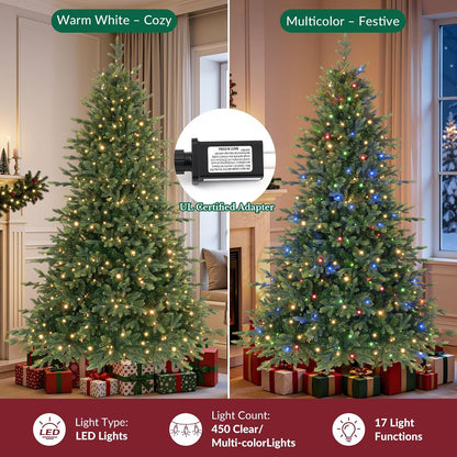 SHareconn 7.5ft Prelit Artificial Fir Christmas Tree with Dual Color Lights