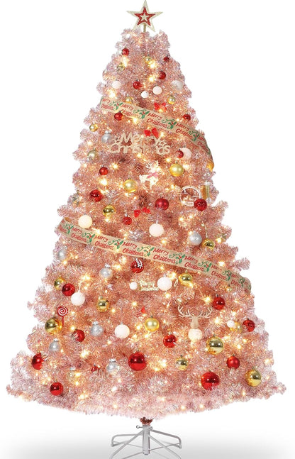 Garvee 6 ft Pencil Christmas Tree,Artificial Pre-Lit Christmas Tree,Realistic Frosted Xmas Tree Holiday Decoration, with LED Light and Metal Stand