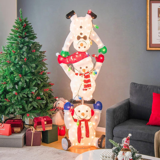 Tangkula 5.6 FT Lighted Christmas Stacked Snowman, 3D Xmas Light-up Snowman
