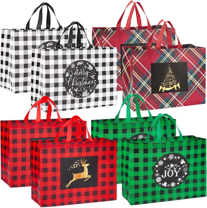 Heetobcos 12 Pack Christmas Gift Bags 13” Large Reusable Tote Bags