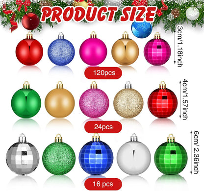 Lunmon 160 Pcs Christmas Ball Ornaments Shatterproof,Multiple Color