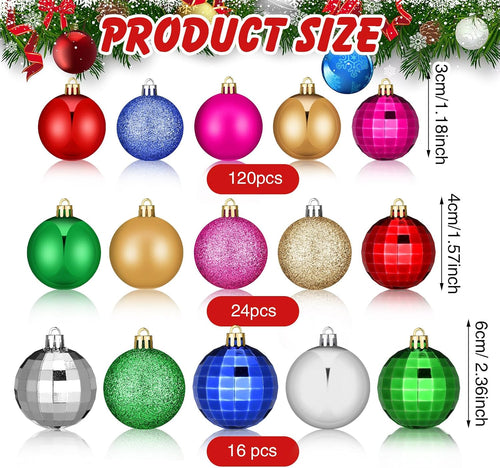 Lunmon 160 Pcs Christmas Ball Ornaments Shatterproof,Multiple Color