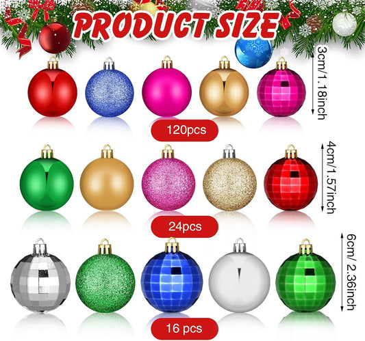 Lunmon 160 Pcs Christmas Ball Ornaments Shatterproof,Multiple Color