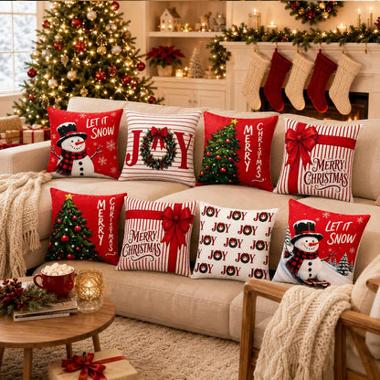Christmas Decorations - Set of 4 Double-Sided Print Christmas Pillow Covers