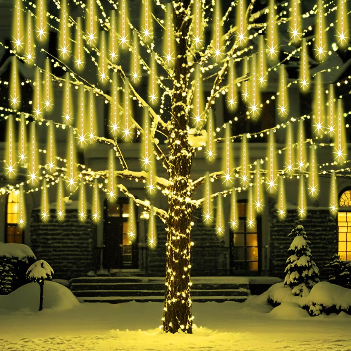 Christmas Outdoor Meteor Shower Lights 16-Tube 384LEDs Falling Rain Lights