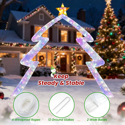 Tangkula 8.8 FT Outdoor Lighted Christmas Tree-Shaped Archway with Top Star